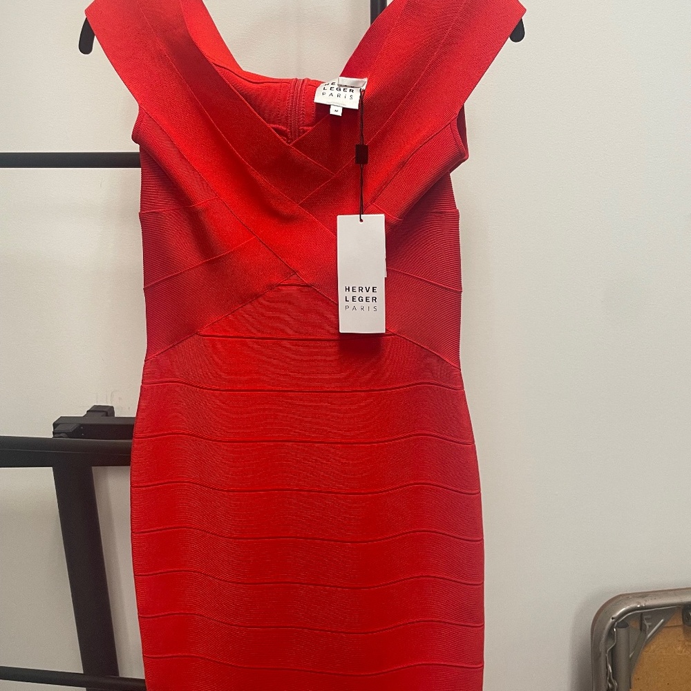 Hervé Léger Icon Cross-Bust Dress w/Tags